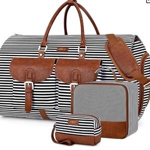 Garment Duffle Bag Striped Black and Brown Travel 3 pc Bag Set